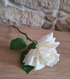 Floare decorativa artificiala, Trandafir, Alb, 30 cm