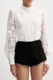Bardot pantaloni scurți culoarea negru, uni, high waist, 60059PB