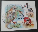 Coliță Guineea 1987 - Faună Africană, Maimuța Grivet, Porcul Roșu de R&acirc;u Potamocher, Barza Jabiru, Cercetași Scouts, Ștampilată Conakry -A333