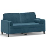 Cumpara ieftin Canapea cu 2 locuri cu pernute, albastru, 140 cm, catifea