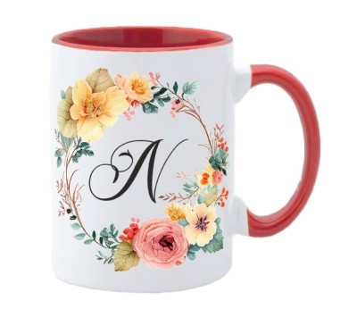 Cana maner rosu personalizata cu initiala N, INOVATIX&amp;reg;. 330ml foto