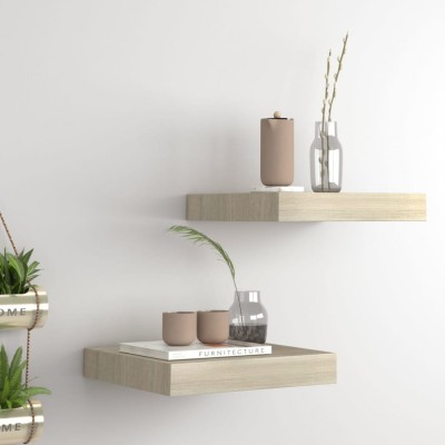 Gossi rafturi perete suspendate, 2 buc., stejar, 23x23,5x3,8 cm, mdf foto