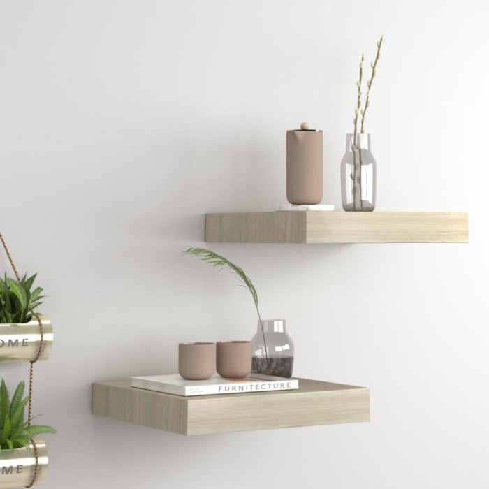 Gossi rafturi perete suspendate, 2 buc., stejar, 23x23,5x3,8 cm, mdf