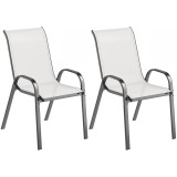 Outsunny Set de 2 Scaune de Exterior pentru Masă, Scaune Stivuibile cu Spătar &Icirc;nalt, Șezut din Plasă Respirabilă pentru Grădină, Terasă, Gri Deschis |