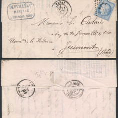 France 1871 Postal History Rare Old Cover + Content Bavay Jeumont DB.444