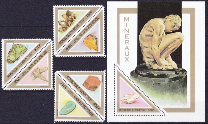 DB1 Benin 1998 Minerale Sculptura Arta 6 v. + SS MNH
