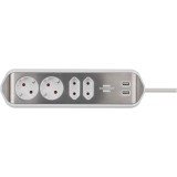 Prelungitor pentru perete/colt Brennenstuhl Estilo, 4 prize, 2xUSB 3.1 A, H05VV-F 3G1.5, 2m, Argintiu/Alb