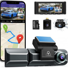 Camera auto DVR AZDOME M550, Tripla, 4K, WiFi, GPS, Unghi 170 , WDR, G-Sensor, Mod parcare, Card 64Gb inclus