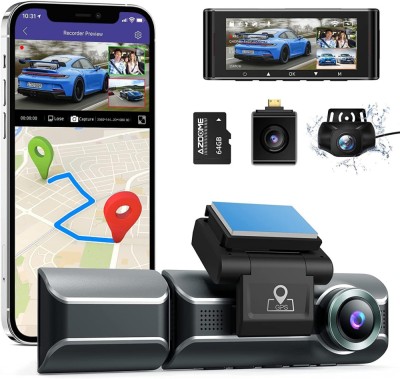 Camera auto DVR AZDOME M550, Tripla, 4K, WiFi, GPS, Unghi 170 , WDR, G-Sensor, Mod parcare, Card 64Gb inclus foto