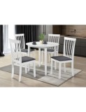Set masa living si bucatarie Sophia, MDF, rotunda, 90x74 cm si 4 scaune Houston, lemn masiv, tapiterie stofa, lacuit, 120 kg, alb