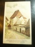 Ilustrata Sighisoara veche- Turnul Bugnarilor -dupa acuarela Betty Schuller