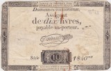 FRANTA ASIGNATA ASSIGNAT 10 LIVRES OCTOMBRIE 1792 SIGN. Taisaud WTMK. 10 L F