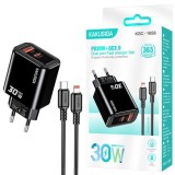 Incarcator Retea Kakusiga KSC-1658, PD30W, QC3.0, 2x USB, Cablu Lightning 1m, Fast Charge, Negru