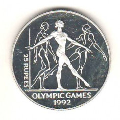 SV * Seychelles 25 RUPEES 1993 UNCIE ARGINT * JO 1992 GIMNASTICA * AUNC+