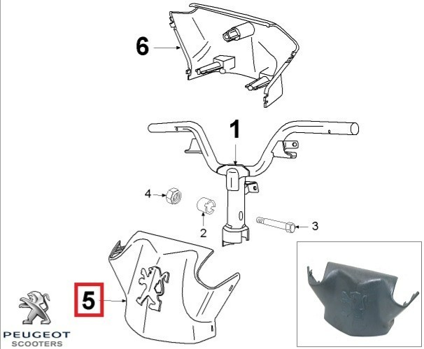 Carena superioara ghidon originala Peugeot Ludix 10 One &ndash; Ludix 14 Classic 2T 50cc (gri)