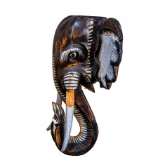 Masca de perete din lemn Indian Patterns Coffee Elephant , L