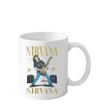 Cana din ceramica haioasa, 330 ml, alba, pentru pasionatii de muzica, NIRVANA