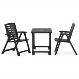 Set mobilier bistro pliabil, 3 piese, gri, plastic