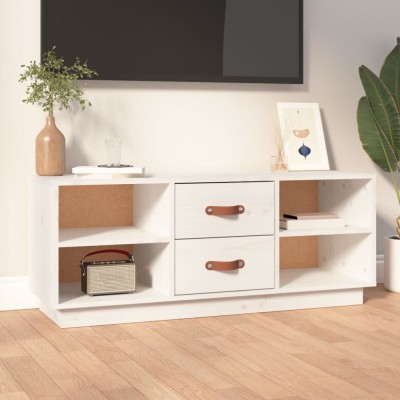 vidaXL Comodă TV, alb, 100x34x40 cm, lemn masiv de pin 818226 foto