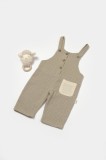 Salopeta BabyCosy 6-9 luni, 100% Bumbac, Verde, cu Bretele si Buzunar