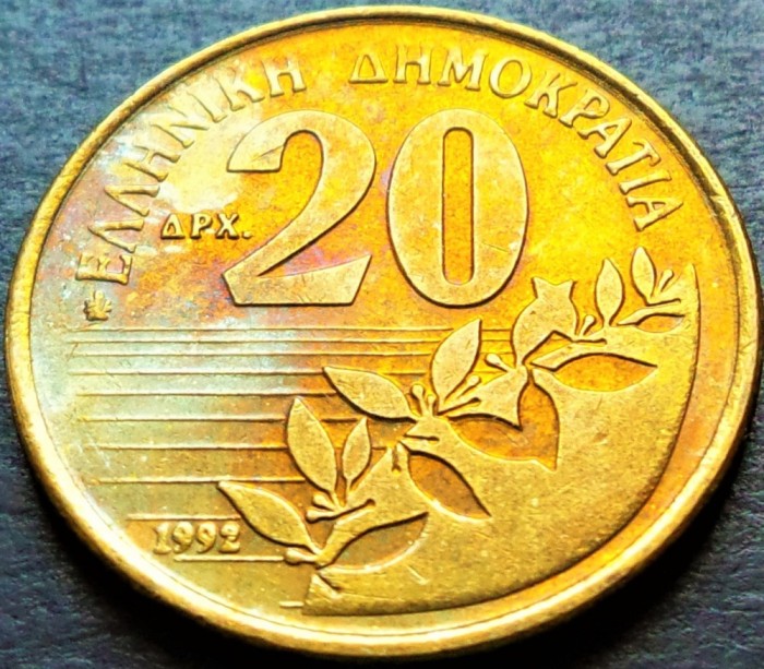 Moneda 20 DRAHME - GRECIA, anul 1992 *cod 1238 = A.UNC / Dionysios Solomos