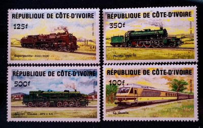 Coasta de fildes 1984 transporturi locomotive trenuri serie 4v neștampilată foto