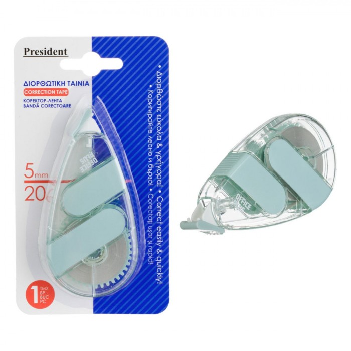 Bandă Corectoare, President, Maxi, Verde Mentă, Lungime 20 m, Lățime 5 mm