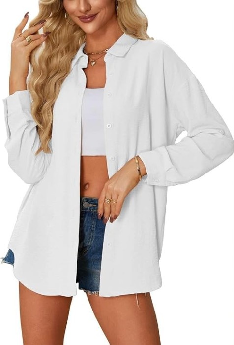Bluza cu maneca lunga pentru femei SOADKP, tip camasa, eleganta, alb, S - OUTLET