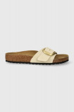 Birkenstock slapi de piele Madrid Big Buckle femei, culoarea bej, 1026574