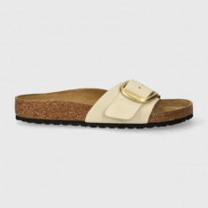 Birkenstock slapi de piele Madrid Big Buckle femei, culoarea bej, 1026574