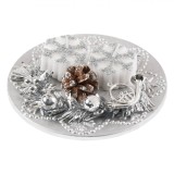 Set Platou Decorativ, Model Conuri și Lum&acirc;nări, Argintiu, Ceramică și Parafină, 13 cm