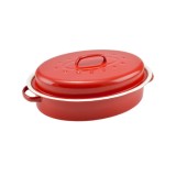 Tigaie Rata Emailata cu Capac 37x26cm Perfect Home - Gaz, Ceramica, Masina Vase - Alb/Rosu