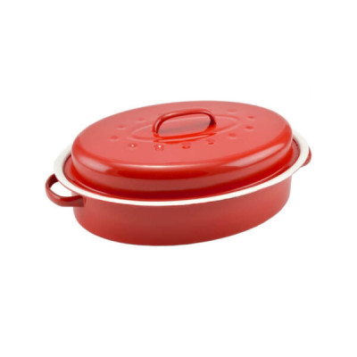 Tigaie cu capac pentru prajit rata ( alb-rosu) 37*26 cm Handy KitchenServ foto