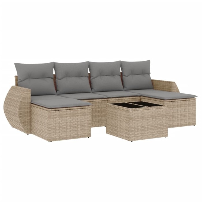 Set canapele de gradina, 7 piese, cu perne, bej, poliratan