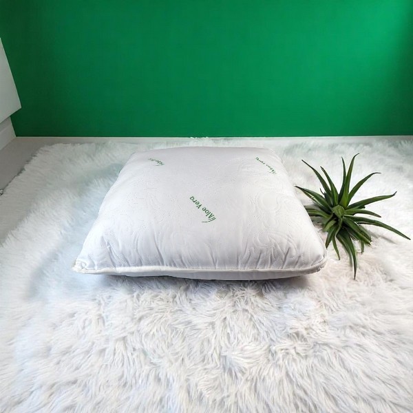 Perna aloe vera matlasata AloeDream Coneltex, dimensiuni 40x40 cm, patrata, culoare alba, umplutura fibra siliconizata antialergica