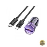 Incarcator Auto Cu Cablu Lightning HOCO Z53 30W 3A 1 x USB-C Mov