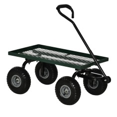 Outsunny Roabă de Grădină cu M&acirc;ner și 4 Roți Mari, Capacitate 150 kg, 94x48,5x100 cm, Verde | Aosom Romania