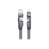 Cablu 4in1 Forcell F-Energy USB-C USB-A la USB-C Lightning 60W PD QC 1M Chrome