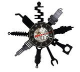 Ceas de perete decorativ, model Piese si Scule Mecanice, Service Auto, din disc de vinil retro, diametru 30 cm, Negru