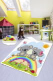 Covor antiderapant pentru copii Rainbow Elephants 100x150 cm, Chilai Home