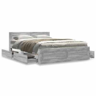 vidaXL Cadru de pat cu tăblie gri sonoma 120x190 cm lemn prelucrat 3295609 foto