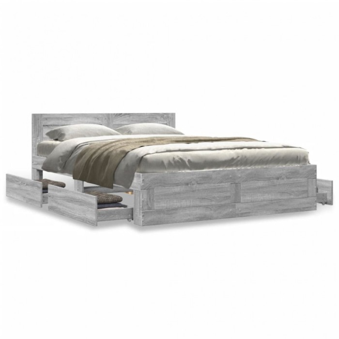 vidaXL Cadru de pat cu tăblie gri sonoma 120x190 cm lemn prelucrat 3295609