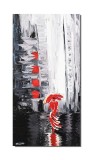 Cumpara ieftin Tablou abstract pictat manual, Silueta in rosu, 80x40cm ulei pe panza in cutit efect 3D