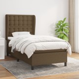 Cumpara ieftin Pat box spring cu saltea, maro &icirc;nchis, 90x190 cm, textil