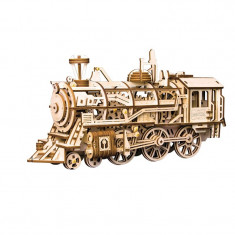 Puzzle mecanic 3D Locomotiva cu aburi UGEARS foto