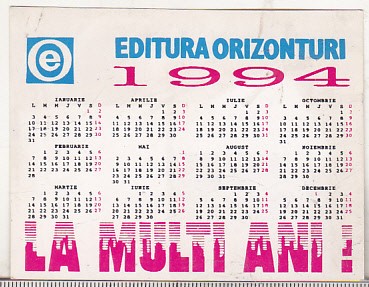 bnk cld Calendar de buzunar 1994 - Editura Orizonturi foto