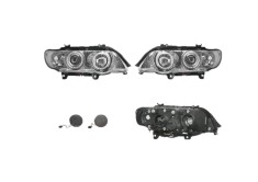 Set faruri tuning BMW X5 (E53), 01.1999-05.2003, Taiwan, partea stanga+dreapta, tip bec H1+H1; manual; transparent, argintiu;