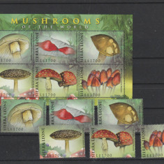 Sierra Leone 2009-Flora,Ciuperci,serie 6 val.si bloc,MNH.Mi.5218-5223 +KB