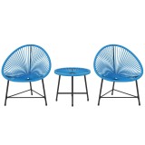 Outsunny Salon de grădină de exterior din rășină plasă pentru 2 persoane, blat de sticlă temperată, pentru balcon terasă patio, albastru | Aosom Roman