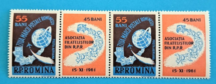 TIMBRE ROMANIA LP 530a/1961 - ZIUA MARCII POSTALE ROMANESTI - Pereche-MNH